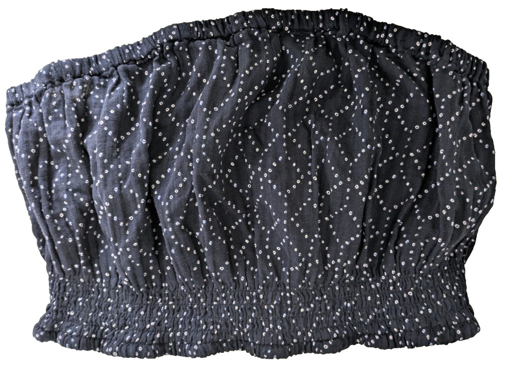 Womens Tube Top Navy Medium Smocked Bandeau Geometric Pattern Beach Resort